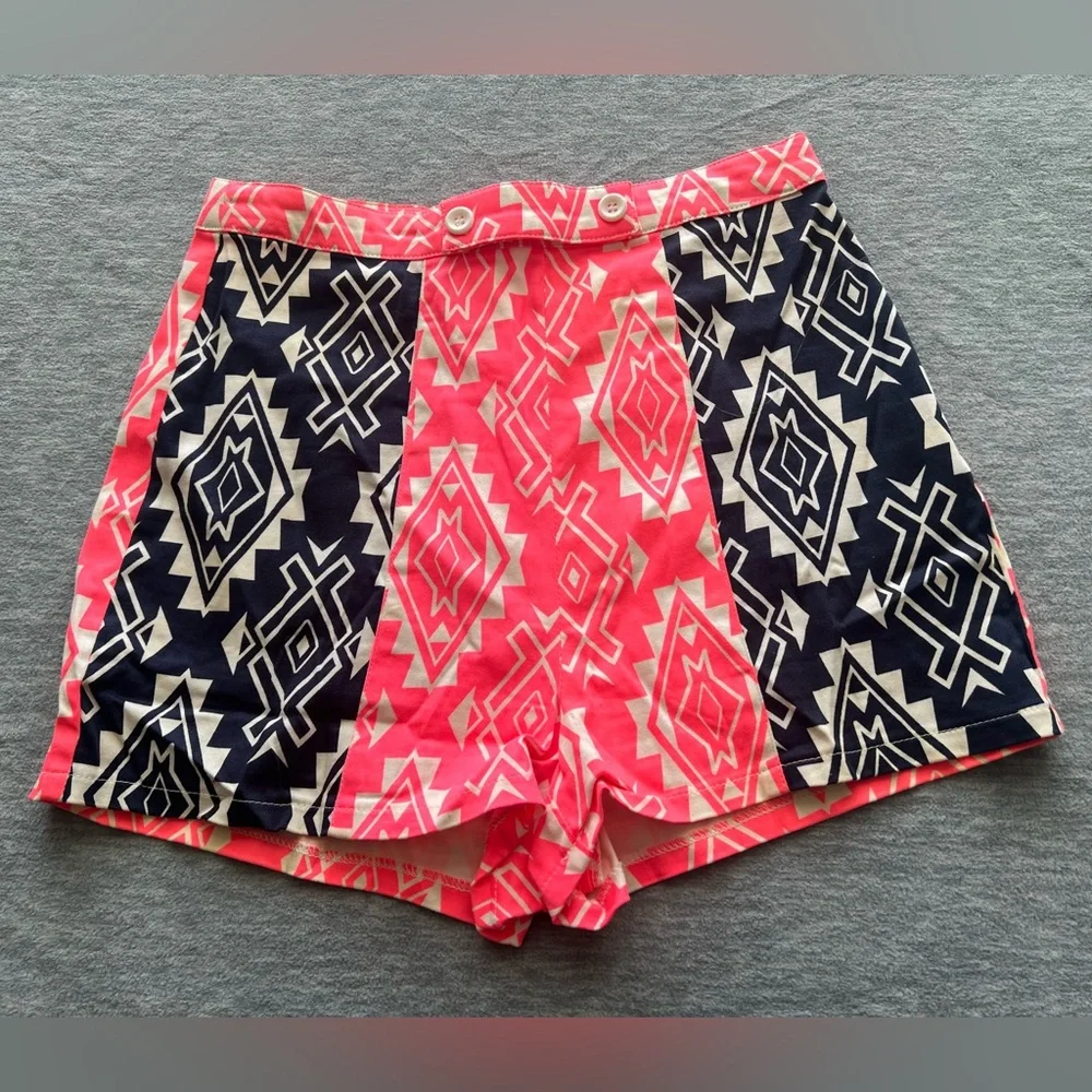 Flying Tomato neon Aztec print shorts women’s S zipper back cotton casual summer